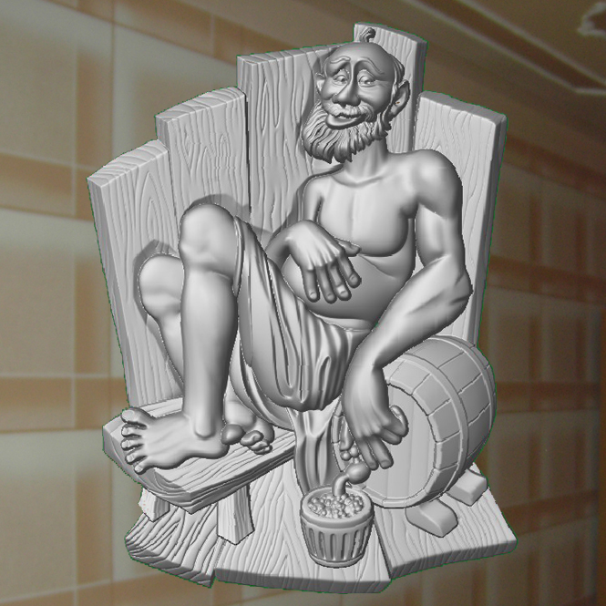 Mann in Sauna mit Bierfass
